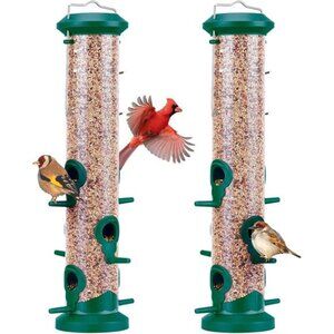 New 2 Pack Tube Bird Feeders for Outdoors Hanging, Premium Hard Plastic